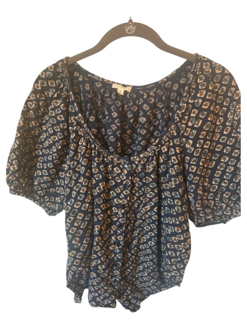 Pilcro 100% Cotton Short Puff Sleeve Button Up Blouse